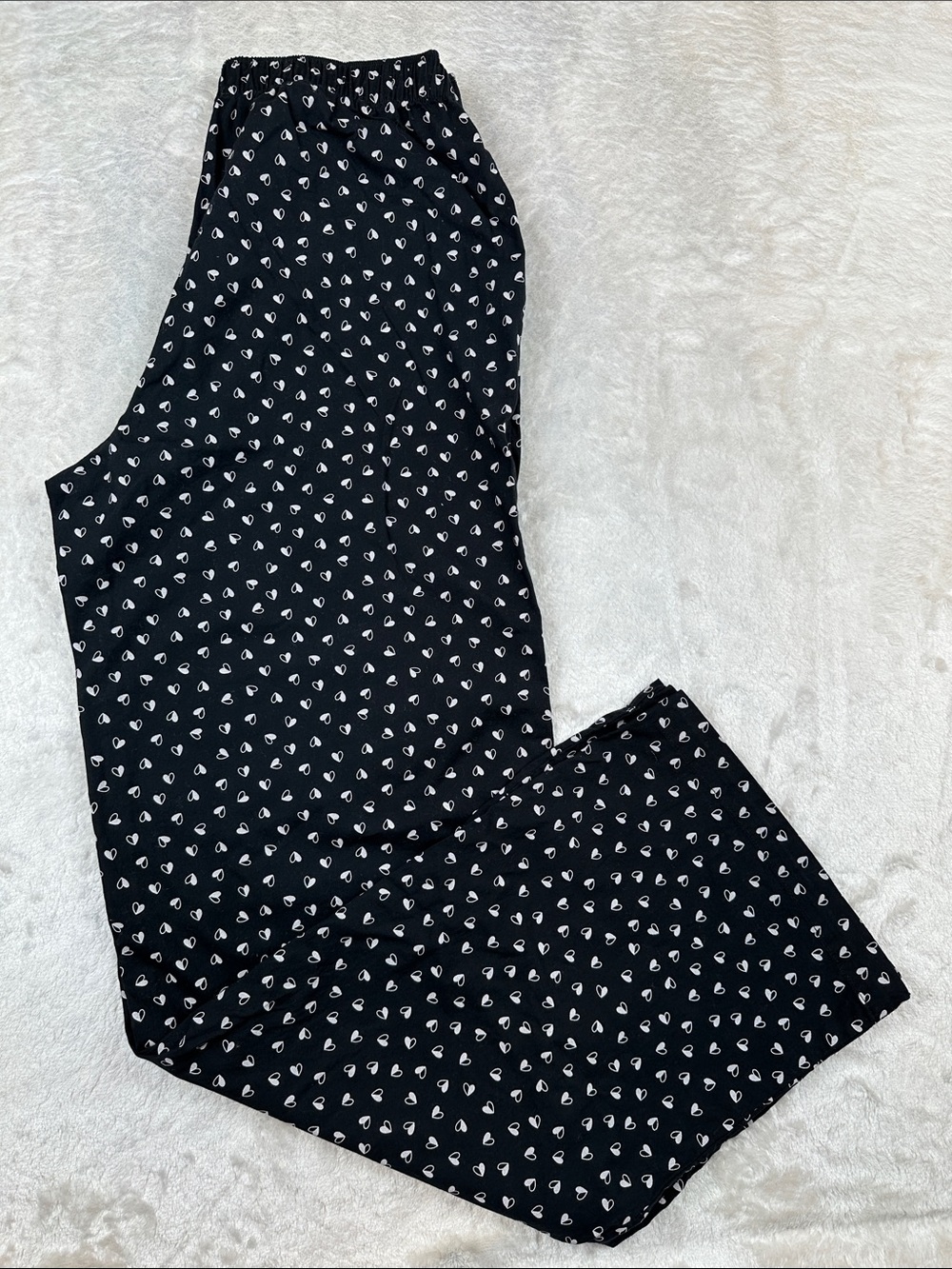 Victoria’s Secret Pajama Pants Womens XS Black White Hearts 100% Cotton Lounge